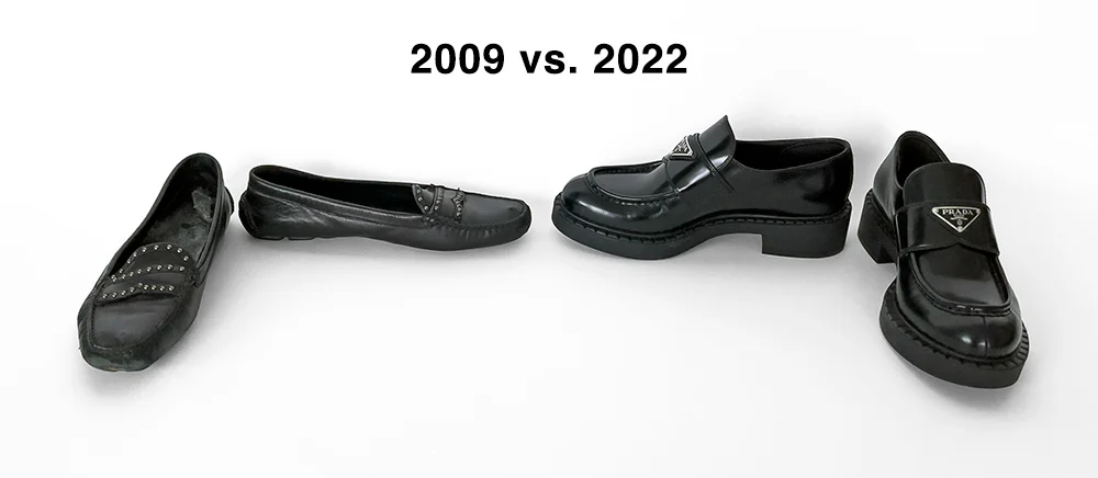 Old Prada loafers vs. new