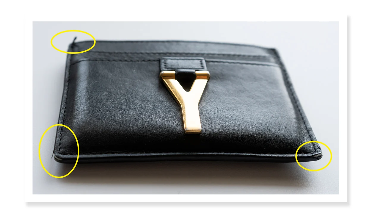 Showing damage to a card case