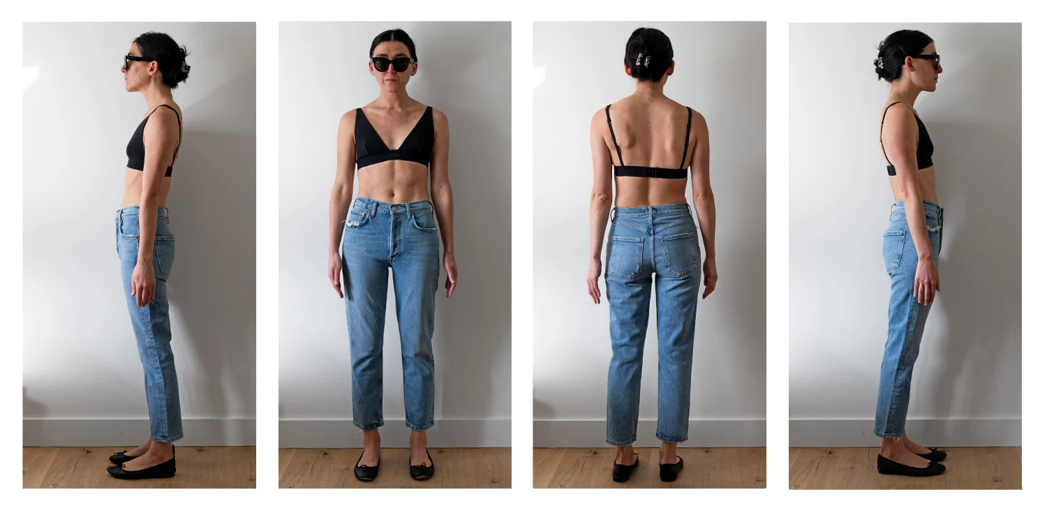 Showing how AGOLDE Riley Crop jeans look on a 5'5.75" person
