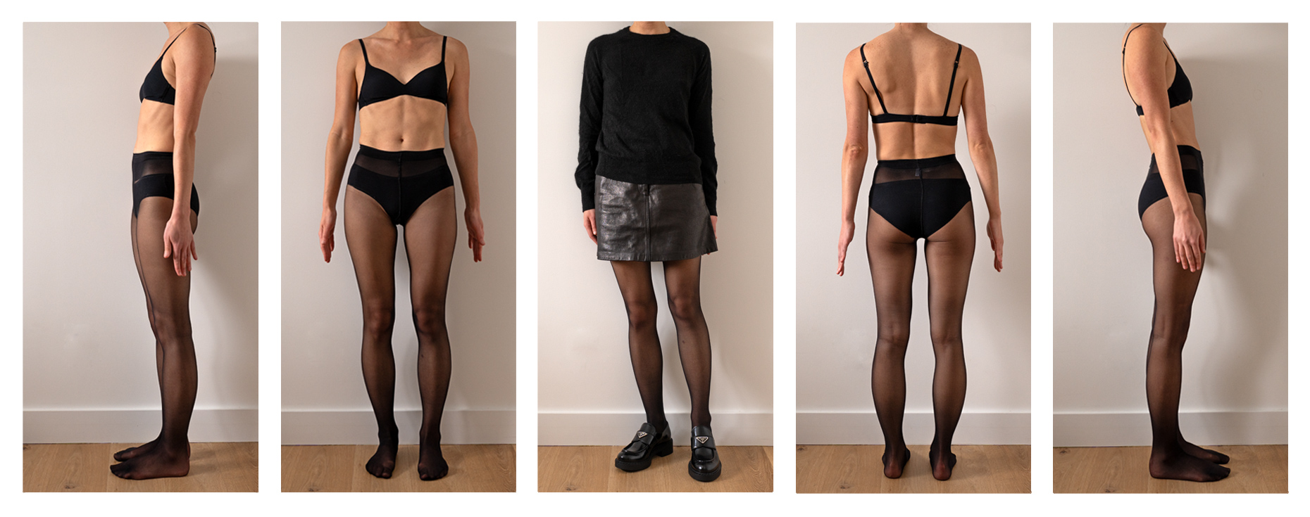 Showing how sheer Wolford Individual 10 Pantyhose is and the sizing